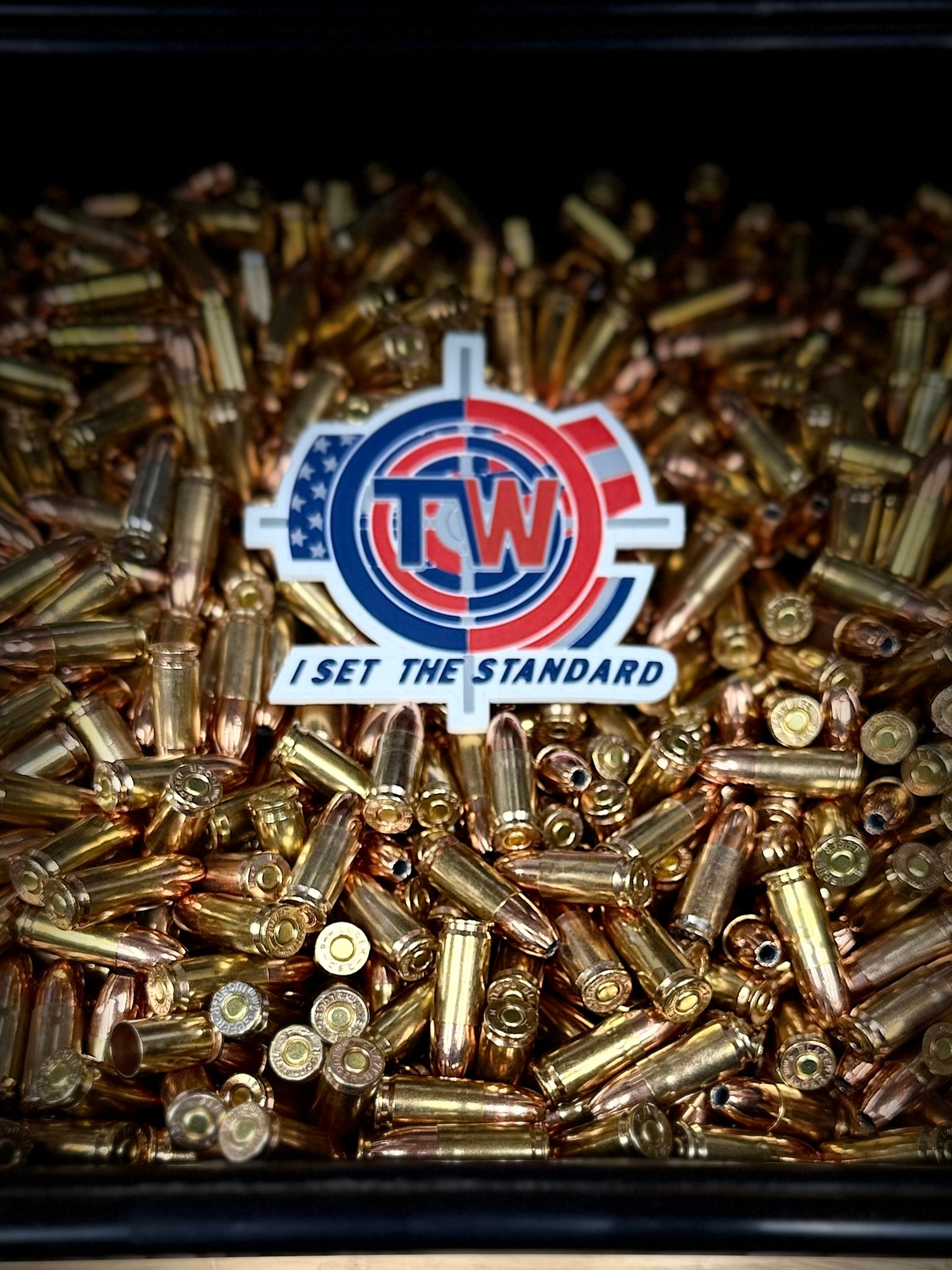 High Standards Shooting Solutions branded logo badge reading "I Set The Standard" displayed on a box of ammunition